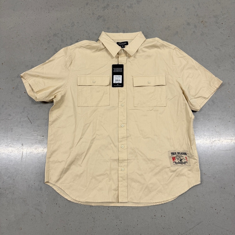 True Religion Khaki Cream Short Sleeve Button-up Shirt
